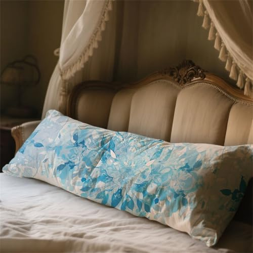 Almohada Corporal Azul Funda Cojin 50x180cm Almohada para el Embarazo y la Maternidad, Almohadas para Dormir de Lado Flor Almohadas Embarazada Funda de Cojines Grandes Cushion Covers Regalos LYD-908