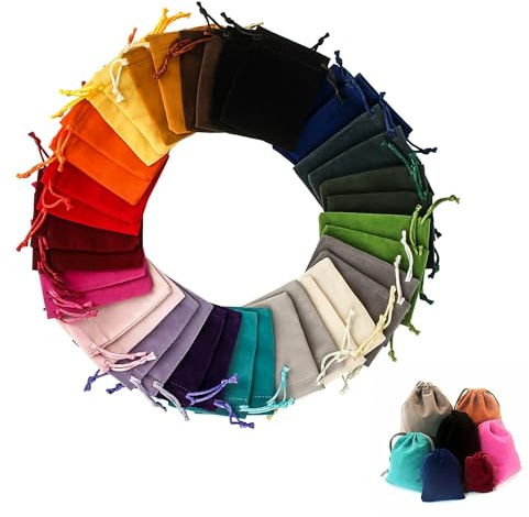 Jyinelx 38PCS Velvet Jewellery Bags, Jewellery Pouches, 19 Colors Jewellery Pouch 2.76x3.54in (7x9cm), Reusable Small Pouch Bag, Drawstring Bags Small for Wedding Banquet Gift Christmas Party