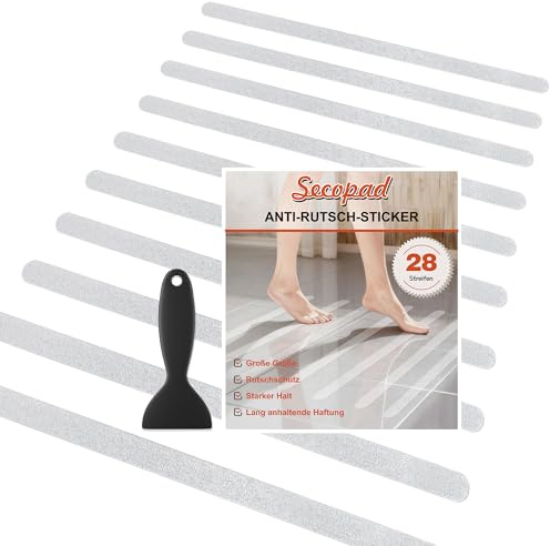 Secopad 28 Stück Anti-Rutsch Aufkleber für Dusche & Badewanne, Anti Rutsch Badewannen Sticker, Transparent & Selbstklebend, mit Kunststoffschaber (2x45 cm)