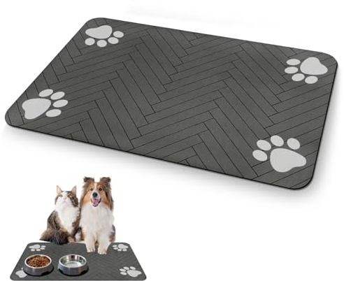 Tappetino Assorbente per Cani e Gatti, Tappetini di Alimentazione, Antiscivolo e Lavabile, Asciugatura Rapida in Diatomea, Tovaglietta per Ciotole di Animali Domestici, Grigio Scuro, 30 x 50 cm