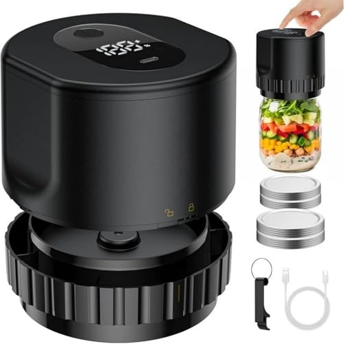 Jarzy Kit Freschezza Intelligente sigillatore sottovuoto elettrico per barattoli in vetro, vacuum sealer automatico per mason jar standard e wide mouth 70 mm 86 mm, coperchi riutilizzabili