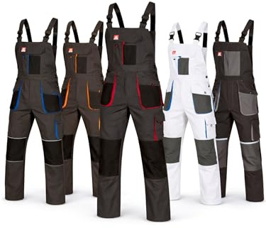 Arbeitshose Herren Latzhose mit 11 Taschen Stretch Bund und Kniepolstertaschen Arbeitskleidung Männer robust genähte Berufskleidung Handwerk für Bau KFZ Werkstatt Industrie Montage Gartenarbeit Hobby