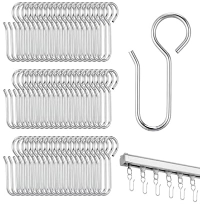 YIPFEN 60 Ganchos para Cortinas de Alta Resistencia, Ganchos de Acero Inoxidable para Rieles, Puertas y Cortinas de Ducha (35mm) (Plata)