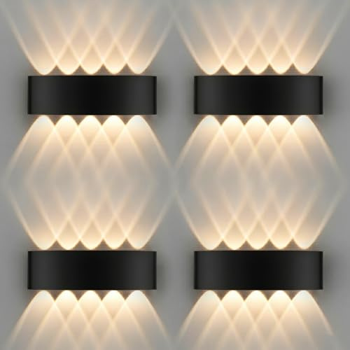 GOOSKI 4 Stück 10W LED Wandleuchte Außen & Innen IP65 Wasserdicht, Up and Down Wandlampe mit 10 Lichtquellen, 3000K Warmweiß Moderne Alu Außenwandleuchte für Balkon Garten Flur