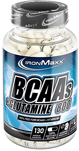 100% BCAAs + Glutamine 800 BCAA Kapseln hochdosiert 130 Stk. - 600mg BCAAs und 200mg L-Glutamin pro Kapsel, Zuckerfrei & ohne ohne Konservierungsstoffe