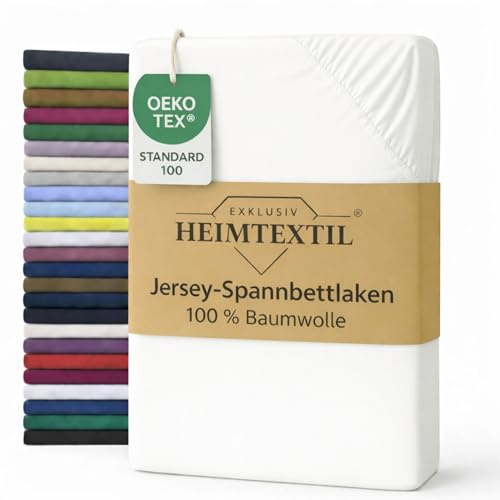 Lenzuolo con angoli elasticizzati in jersey di alta qualità, 100 % cotone, bianco, 140 - 160 x 200 cm