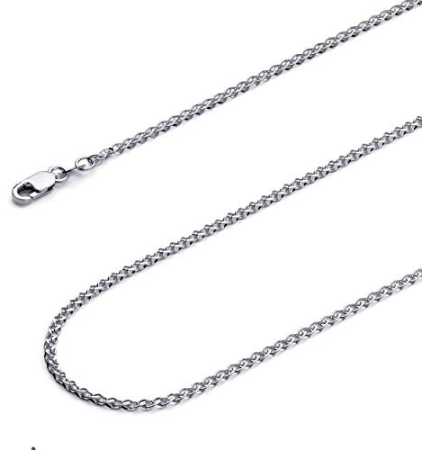 14k REAL White Gold Solid 1.2mm Flat Open Wheat Chain Necklace with Lobster Claw Clasp - 18