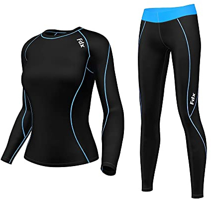 FDX Women Base Layer Suit Fleece Lined Compression Top & Leggings Set BU M