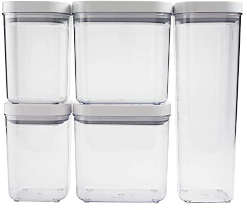 OXO 2146700 SoftWorks Pop-Behälter-Set, transparent/weiß, 5-teilig, Kunststoff