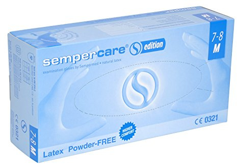 Sempercare 8237 81735/3000001781 Edition Einmalschutz und Untersuchungshandschuhe aus Naturlatex, puderfrei, Größe Medium (7-8), Naturweiß (100-er pack)