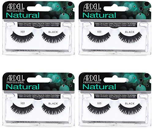 Ardell Natural False Eyelashes, 103 - Black, Soft & Lightweight, Comfortable Strip Lashes, 4 Pack