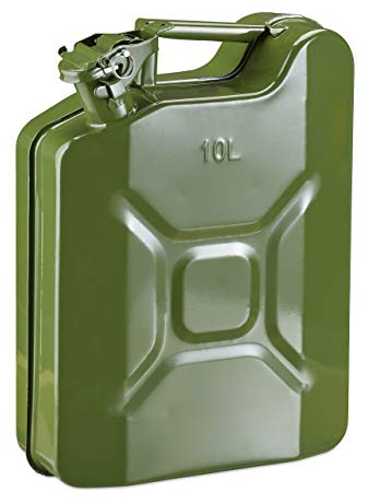 Relaxdays Bidón Gasolina 10 litros, Garrafa Combustible y Aceite, a Prueba de Fugas, Asa, Recipiente Metal, Verde Oliva