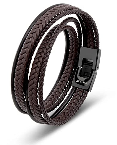 SERASAR Läderarmband för Män 34cm Flätat Brun Armband Pojkarmband Hanarmband Smyckepresentidé Jubileumspresenter Present till Make, Pojkvän