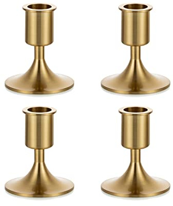 Romadedi Kerzenständer Kerzenhalter Gold Stabkerzen - 4er Set Kerzen Ständer Deko Weihnachten Metall für Spitzkerzen Eisen Vintage Retro für Hochzeit Thanksgiving Advent Tischdeko