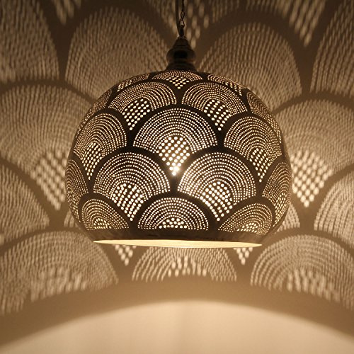 Casa Moro Marockansk lampa TOUFAHA SAMAK D30 silver | äkta silverpläterad mässing (utan glödlampor) orientalisk pendellampa Ramadan hängande lampa 1001 natt | EL2024