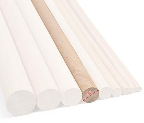 Rundstab Eiche 1m lang, Ø 8-40mm, Holzrundstäbe Rundholz Bastelholz Treppensprosse (Ø 25 mm)