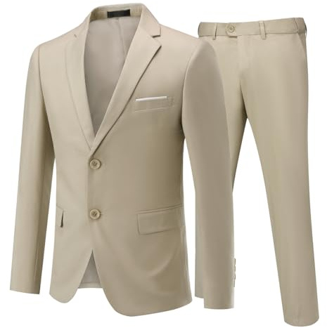 Allthemen Kostymer för män 2-delad smal passform bröllopsklänning kostym två knappar affärskläder blazer vardagliga jackor byxor, BEIgE, XL