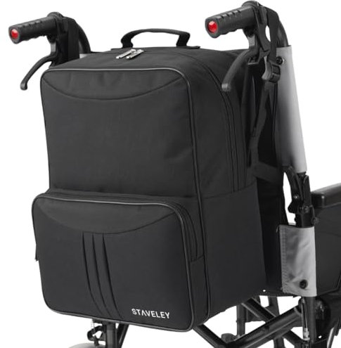 Staveley Wheelchair Bag | Wheelchair Backpack and Wheelchair Bags for Back of Chair | Electric Wheelchair Storage Bag Accessories for Daily Travel and Shopping (Black)