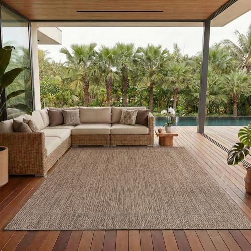 Outdoor Teppich Wetterfest Einfarbiges Design Terrasse Balkon Teppich Küche Garten Sisal-Look Küchenteppich Läufer Flur, Größe: 60 x 100 cm, Farbe: Braun