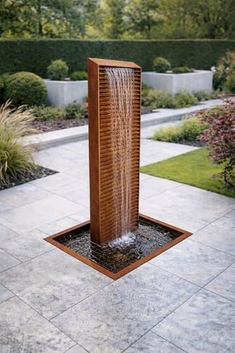 ESTEXO Gartenbrunnen Zierbrunnen Lamellen Wasserlauf Cortenstahl Springbrunnen Rost