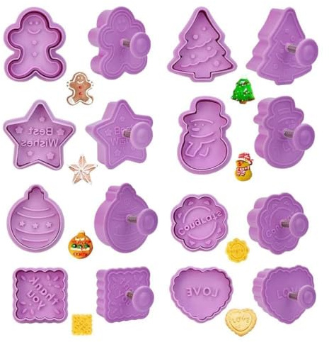 Weihnachtsausstecher 8 Stück Plätzchen Stempel 3D Ausstechformen Weihnachten Keksausstecher für Plätzchen, Keksen, Fondant (8 Formen)