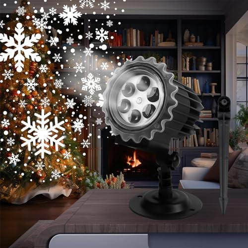 Proyector de luces de nevadas al aire libre, proyector de luz de copo de nieve de Navidad para decoración de la casa interior al aire libre, proyector de luz LED de rotación de 180° para vacaciones
