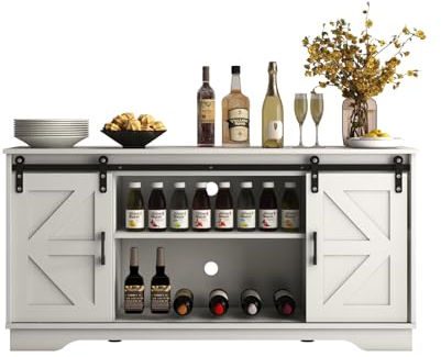 Panana Sideboard, Küchenschrank mit 2 Schiebetüren und Verstellbarem Regal, Aufbewahrungsschrank für Küche, Wohnzimmer, Esszimmer, 150 x 40 x 71 cm (Weiß)