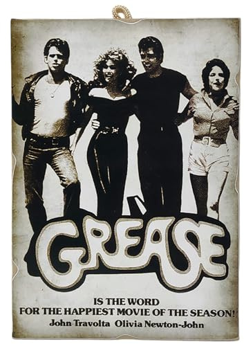 KUSTOM ART Cuadro de la serie de carteles de cine de celebridades, grase con John Travolta y Olivia Newton-John, impresión sobre madera de densidad media, 25 x 18 cm