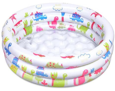 Jiosdo Planschbecken, Ø90×26cm Aufblasbares Kinderpool Babypool Rund, Weiß | Kinderplanschbecken mit Aufblasbarem Weichem Boden, Schwimmbecken Familie Pool Aufblasbare Badewanne