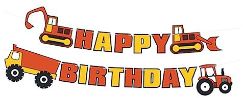 TINEASUR 1satz Happy Birthday Banner Excavator Party Deko Hängendes Banner Für Geburtstagsfeier Baustellen-thema Innen Außen Leicht Geruchsfrei Farbige Buchstaben Muster