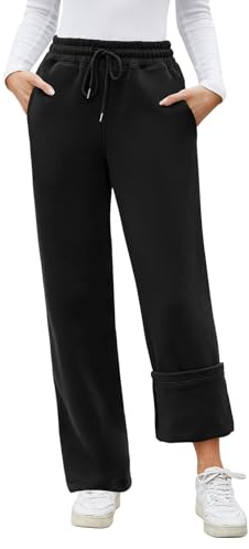 Niwicee Womens Fleece Lined Joggers Winter Thermal Warm Tracksuit Jogging Bottoms Straight Leg Sweatpants Lounge Pants Sports Trousers with Pockets