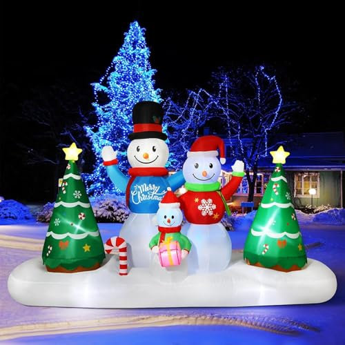 8FT Christmas Inflatables Snowman Family of Three,Xmas Blow Up Yard Decorations with Built-in LED Lights for Outside Garden Holiday Party