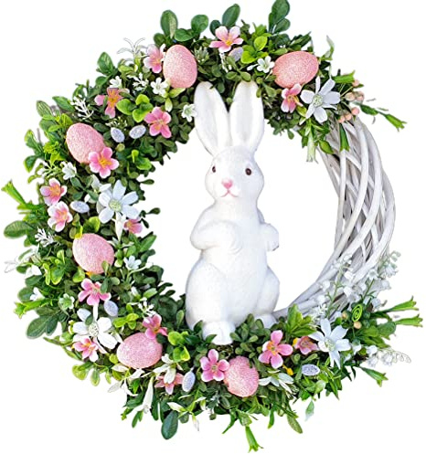 Easter Wreath Door Hanging Decoration, Easter Bunny Egg Wreath Acrylic Rabbit Egg Wreath Indoor Outdoor Easter Hanging Ornaments Home Front Door Party Decorations (rabbit listing)