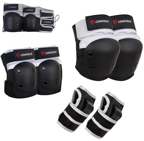 COMFORCE Erwachsene Knieschützer Ellenbogenschützer Handgelenkschützer 6 in 1 Schutzausrüstung, Rollschuhschützer, Knieschützer Ellenbogenschützer Handgelenkschützer für Reiten, Skaten