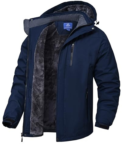 Zoofly Herren Winterjacke Warme Gefüttert Skijacke Wasserdicht Funktionsjacke Verdickt Snowboardjacke Fleecejacke Mit Kapuze Männer Dunkelblau-M