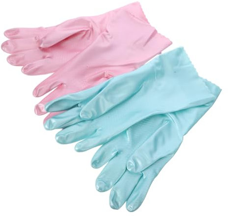 NULYLU Rubber Dishwashing Gloves 2 Pairs m Size Waterproof Reusable Kitchen Cleaning Gloves Thickened Lining for Washing Dishes and Laundry, Blue and Pink