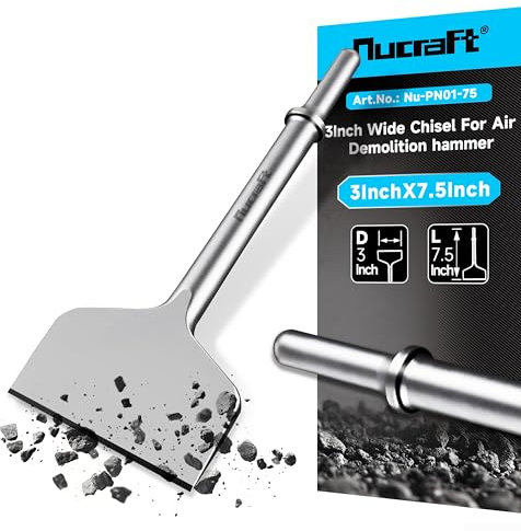 Nucraft Scalpello pneumatico largo 7,6 cm, codolo da 0,401 pollici, scalpello ad aria per piastrelle e Thinset, scalpello Thinset, raschietto per pareti e pavimenti, raschietto per piastrelle