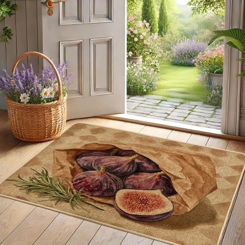 Paillasson motif figuier violet décoratif pour l'automne, intérieur et extérieur, style rustique, antidérapant, imperméable, facile à nettoyer, 73,6 x 43,2 cm