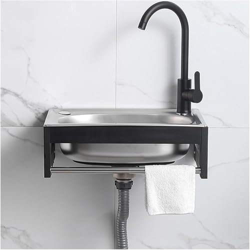 Edelstahl-Handwaschbecken, Handwaschbecken mit Wasserhahn und Ablauf-Set, ideal für Küchenvorbereitung, Wäsche, Garage, Werkstatt oder Keller