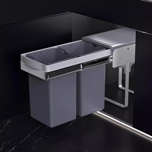 Cubo de Basura Bajo Encimera Doble Extraíble 24L (2x12L) Cubo de Basura Oculto Bajo Fregadero con Cierre Suave, Se Adapta a 12 «W x 20» D Armarios Bajos(Open Door Mount)