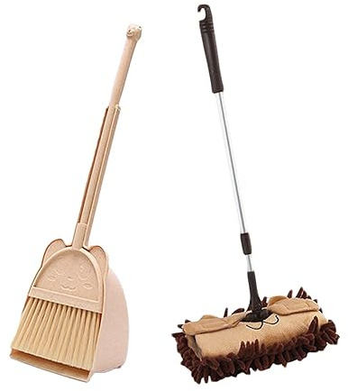 YWJLQH Set Pulizia Bambini Scopa Mop Paletta Accessori Materiale Durevole PET PP Adatto a Gioco Simulato Cura Della Casa E Apprendimento Abitudini Ordinate I , beige