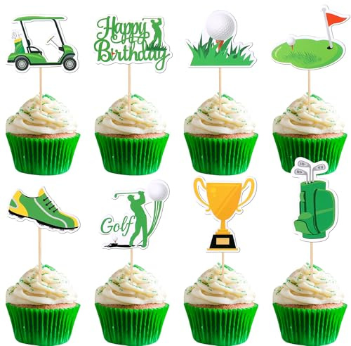 Xsstarmi 32 Pack Golf Cupcake Toppers Trophy Lawn Golf Shoes Bag Ball Carts Cupcake Picks for Golf Sports Player Theme Baby Shower Kids Birthday Party Cake Decorations Supplies