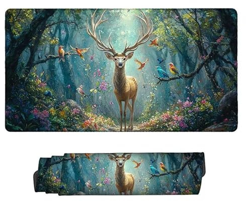 Gaming Mauspad 500 x 250 x 3 mm XXL Gaming Mousepad Verlängertes Großes Mauspad Schreibtischauflage, Genähte Kanten Mousepad, Rutschfeste Gummibasis,Schreibtisch Schutz für Home Office (Waldelch) z700