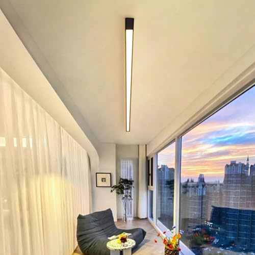 TZSMUM LED Modern Schlicht Deckenleuchte Ultra Dünn Deckenlampe Rechteckig Design Dekorative Deckenleuchten Lange Lichtleiste Aluminium für Wohnzimmer Schlafzimmer Küche (Schwarz-Warmes Licht,120cm)
