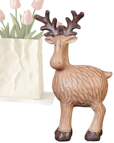Genérico Figura de Reno Navideña - de Escritorio Estatua de Alce Navideño - Coleccionable Escultura De Resina De Reno para Interior,para Sala Dormitorio Cafeterías Vitrinas Estanterías