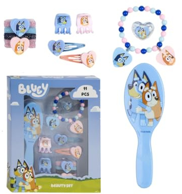 My sweety pop - Bluey – Set 11 Accessoires Cheveux Fille – Brosse, Bracelet, Pinces & Élastiques – Coffret Coiffure Enfant – Bleu et Rose