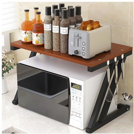 Rastrelliera espandibile per forno a microonde e tostapane, organizer da cucina regolabile con ganci per risparmiare spazio sul piano di lavoro