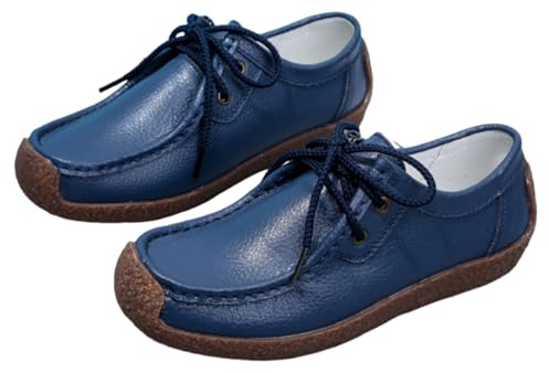 Omfpafeu Mocasines de Cuero con Cordones para Mujer, Mocasines Planos de Cuero, Mocasines para Conducir, Zapatos de Oficina, Zapatos de enfermería para Caminar