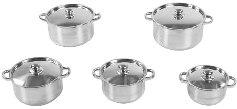 Hamwesh Juego de Utensilios de Cocina de Acero Inoxidable, Diseño de 2 Mangos con Orejas, Mangos de Agarre Frío, Juego de 5 Piezas de Pequeña Capacidad para Uso en la Cocina