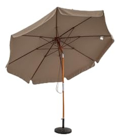 RELAX4LIFE Ombrellone da Giardino 3 x 3M, Ombrellone da Esterno con 8 Stecche in Fibra di Vetro, Angolo Inclinabile 30°, Palo in Legno, Parasole per Giardino, Terrazza e Spiaggia (Marrone)